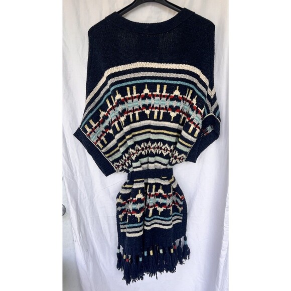 Hollister Navy Tribal Southwestern Belted Cardigan Vest Aztec Boho Western M/L - Picture 6 of 9